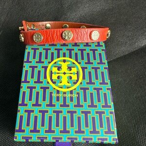 Tory Burch Double Wrap Leather Logo Bracelet Orange